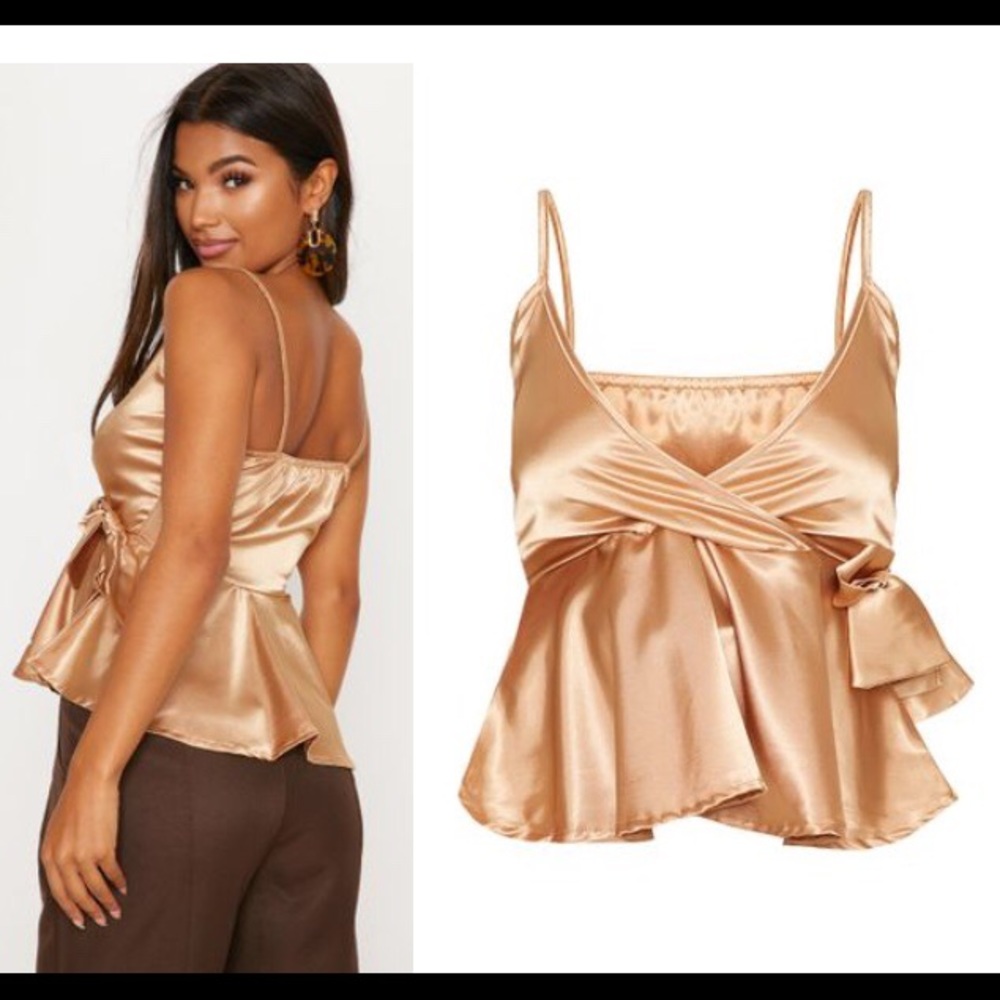 Gold Satin Flowy Crop Top Cami - Coachella